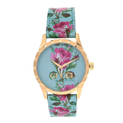 Gucci Stainless Steel Calfskin 38mm G-Timeless Floral Quartz Watch Blue 1 of 5