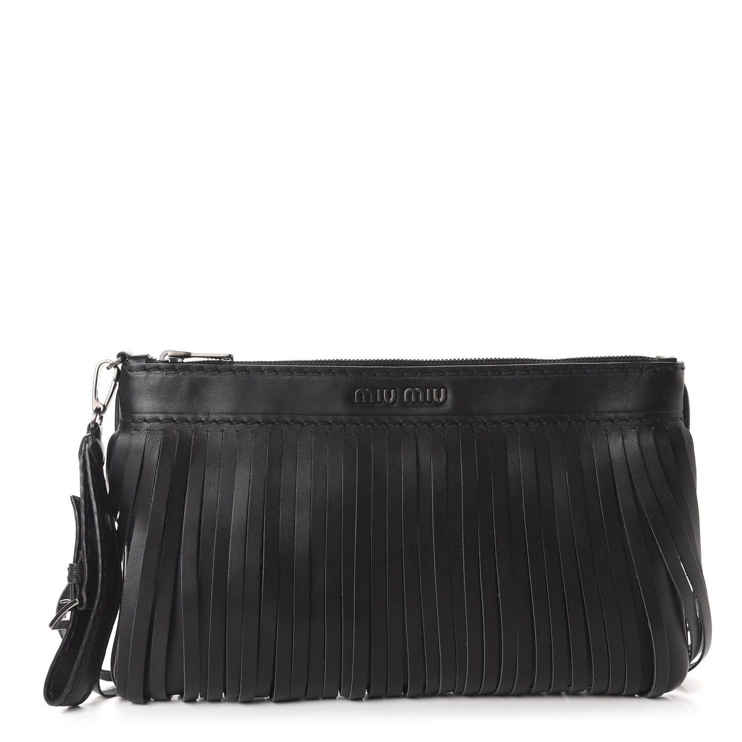Calfskin Fringe Wrislet Pochette Black
