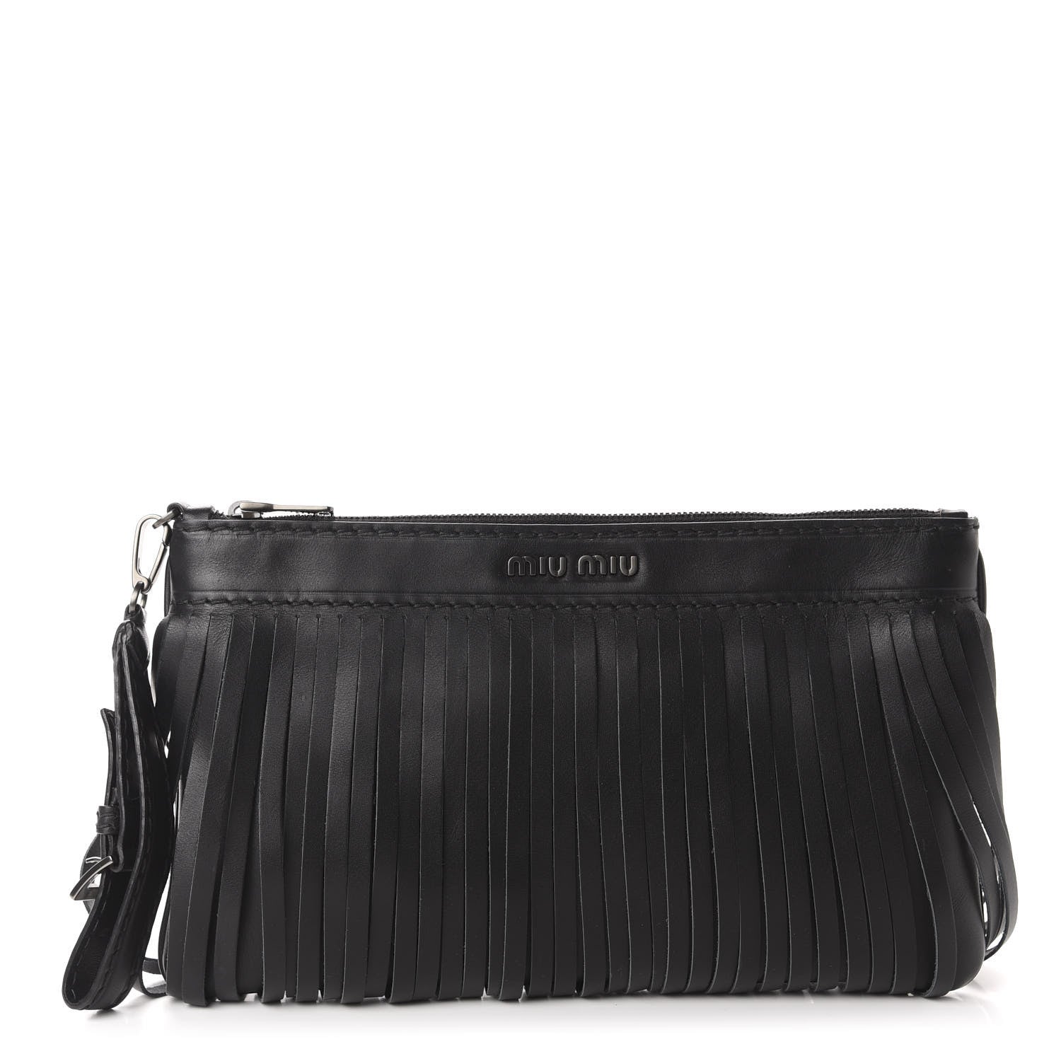 Miu Miu Calfskin Fringe Wrislet Pochette Black 1 of 11