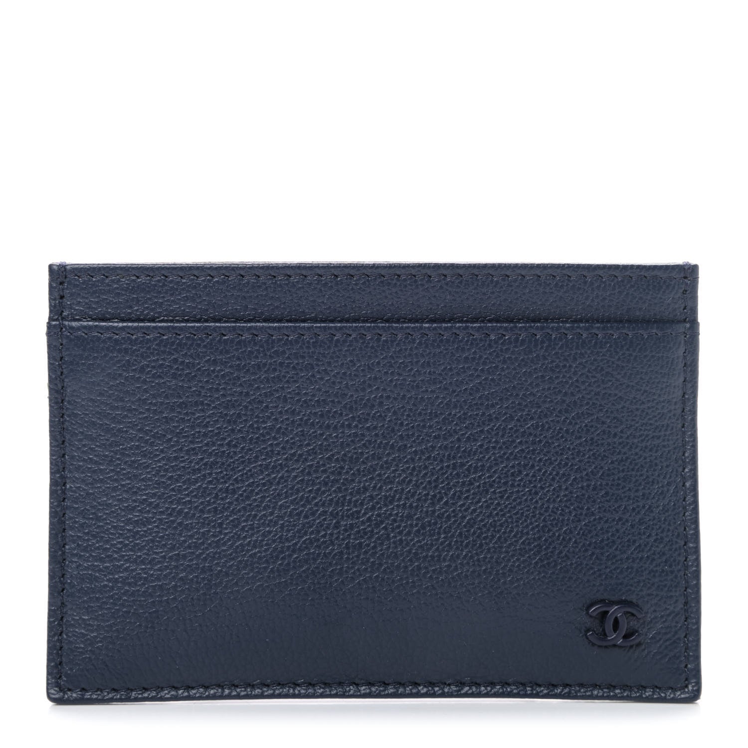 Chanel Grained Calfskin CC Card Holder Navy Blue 1 of 4