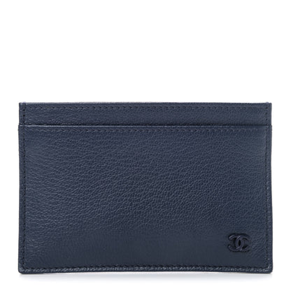 Chanel Grained Calfskin CC Card Holder Navy Blue 1 of 4