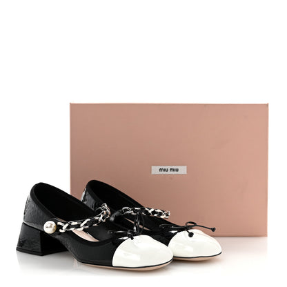 Miu Miu Vernice Chain Pearl Mary Jane Pumps 36.5 Black White 9 of 9