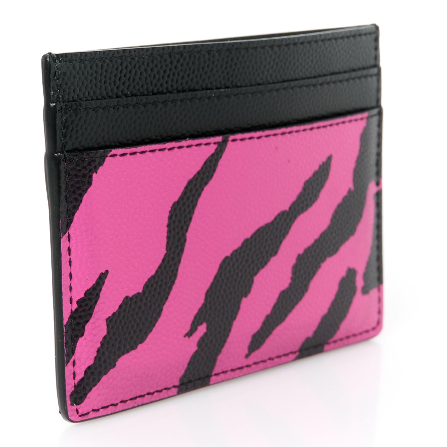 Calfskin Zebra Print Credit Card Case Fuchsia Black