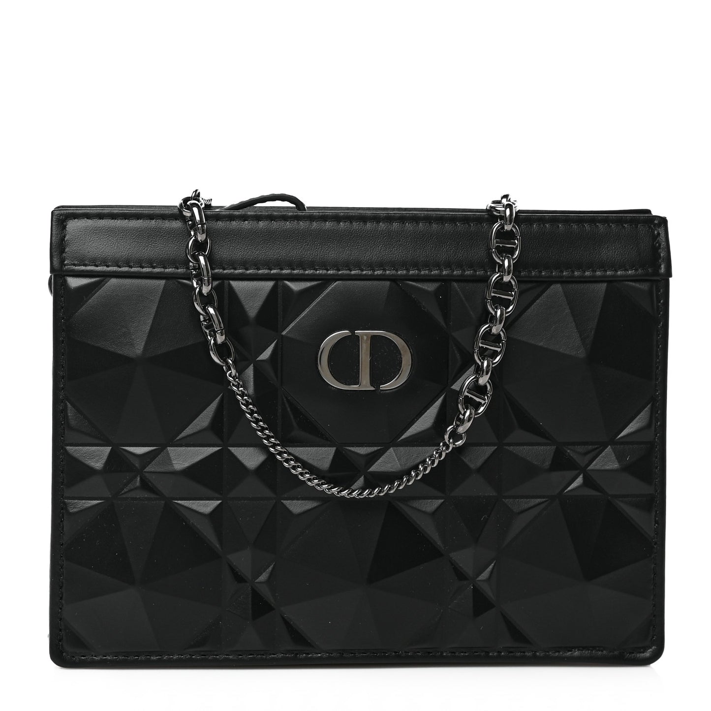 Calfskin Macrocannage Diamond Caro Zipped Pouch With Chain Black