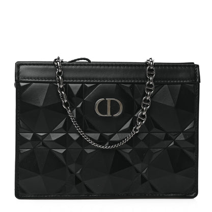 Christian Dior Calfskin Macrocannage Diamond Caro Zipped Pouch With Chain Black 1 of 9