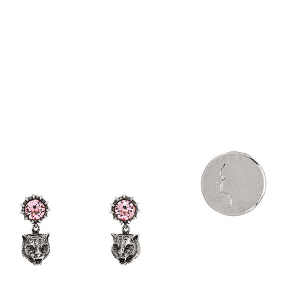 Gucci Metal Crystal Feline Earrings Aged Silver Pink 2 of 4
