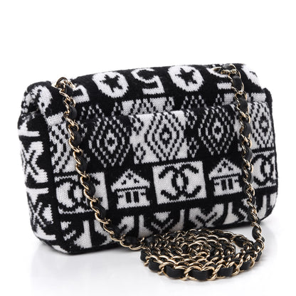 Chanel Cashmere Knit Coco Neige Flap Black White 3 of 10