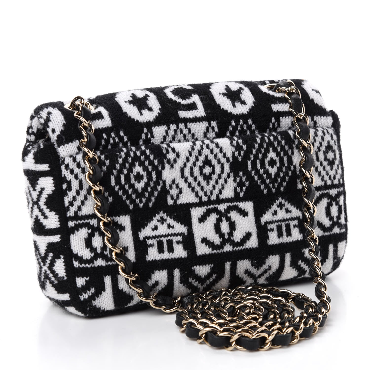 Chanel Cashmere Knit Coco Neige Flap Black White 3 of 10