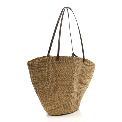 Loewe Raffia Calfskin Shell Basket Tote Natural Pecan 3 of 8