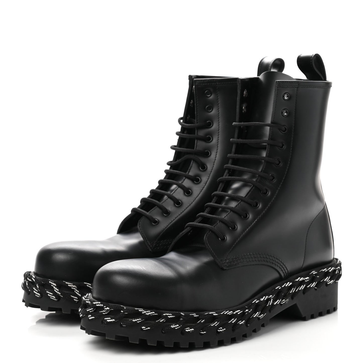 Calfskin Woven Detail Mens Combat Boots 40 Black