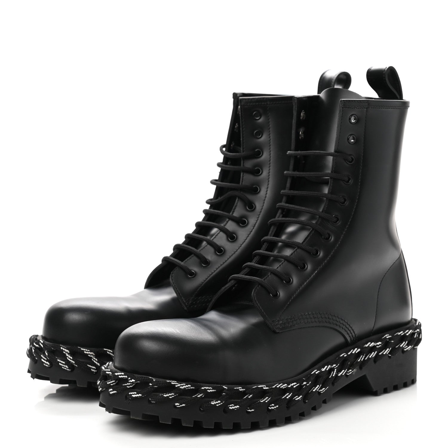 Balenciaga Calfskin Woven Detail Mens Combat Boots 40 Black 3 of 8