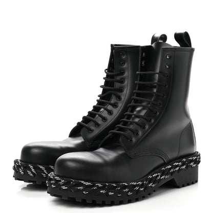 Balenciaga Calfskin Woven Detail Mens Combat Boots 40 Black 3 of 8