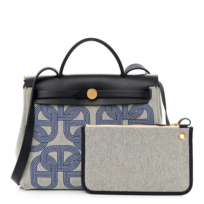 Hermes H Plume Canvas Vache Hunter Circuit 24 Herbag Zip Retourne 31 Bleu Royal Bleu Indigo Ecru 1 of 11