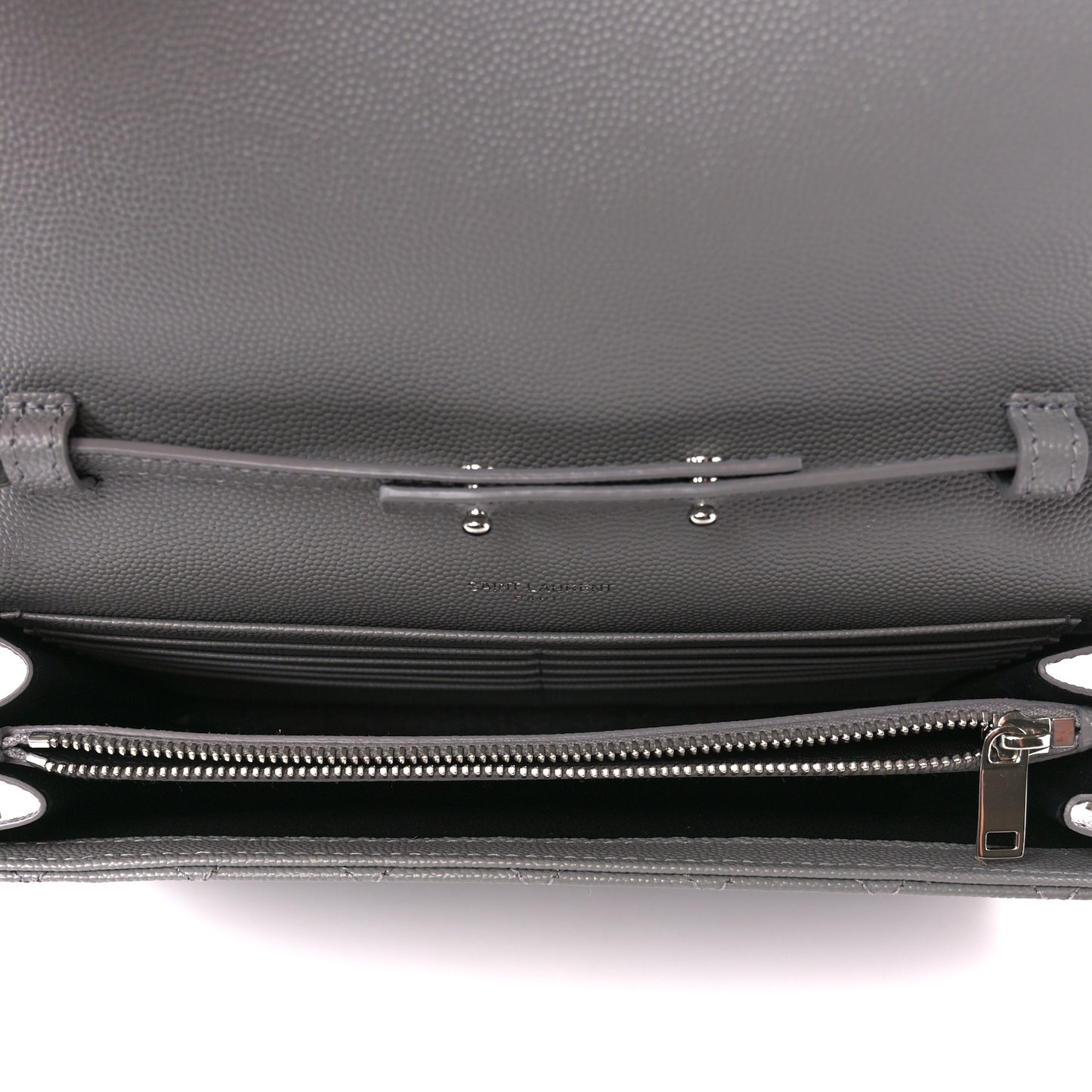 Grain De Poudre Tri-Quilt Monogram Chain Wallet Fog