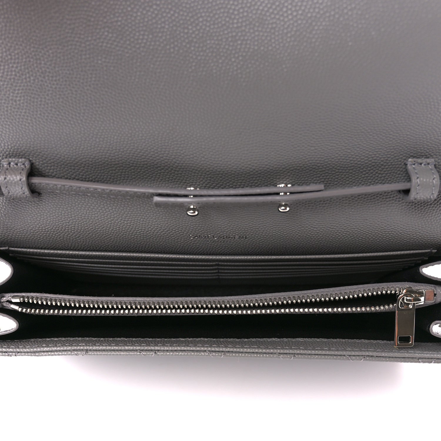 Saint Laurent Grain De Poudre Tri-Quilt Monogram Chain Wallet Fog 5 of 10