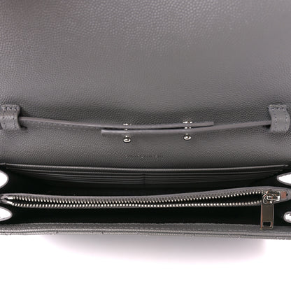 Saint Laurent Grain De Poudre Tri-Quilt Monogram Chain Wallet Fog 5 of 10