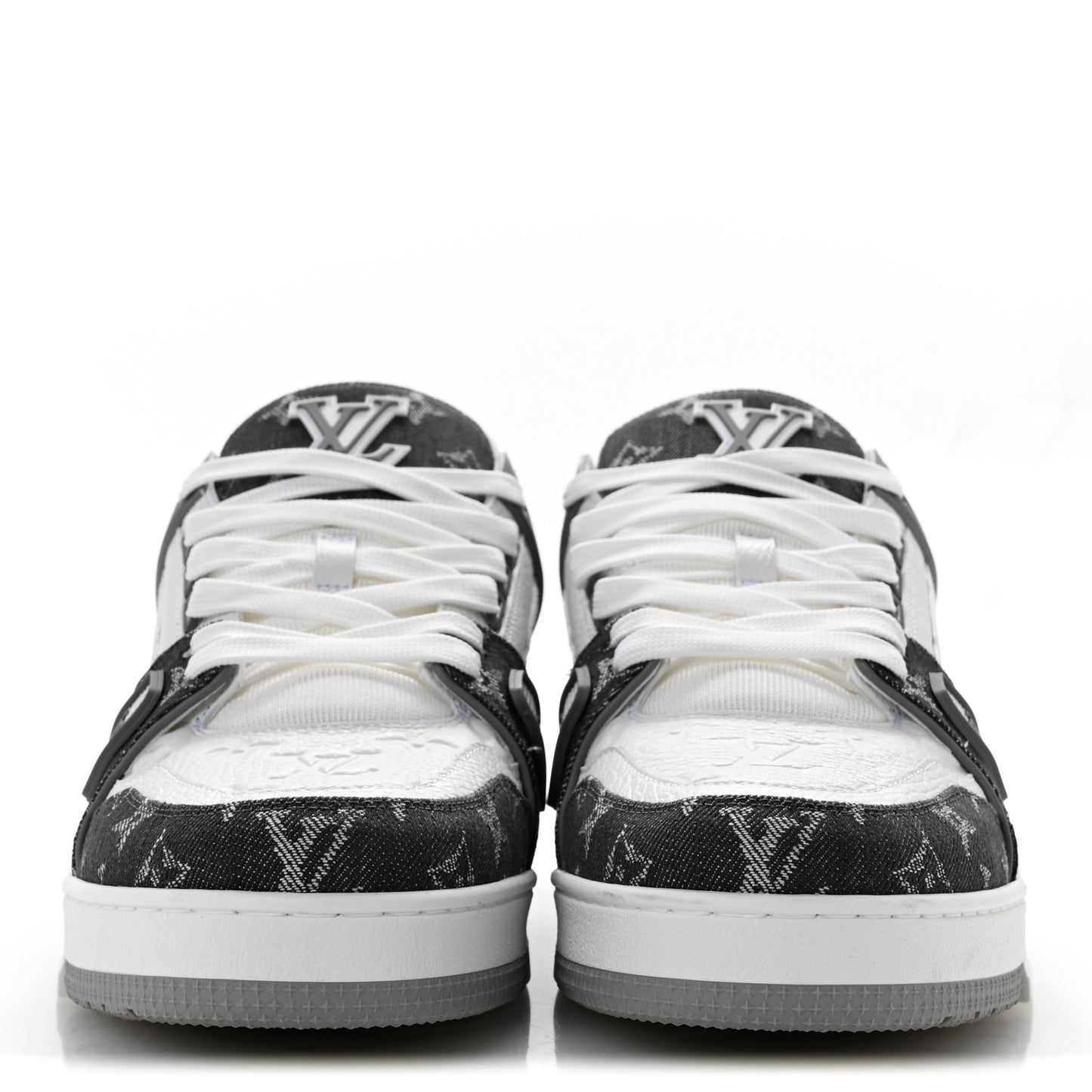 Calfskin Embossed Monogram Denim Mens LV Trainer Sneakers 10 Grey