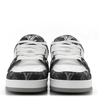 Louis Vuitton Calfskin Embossed Monogram Denim Mens LV Trainer Sneakers 10 Grey 3 of 9