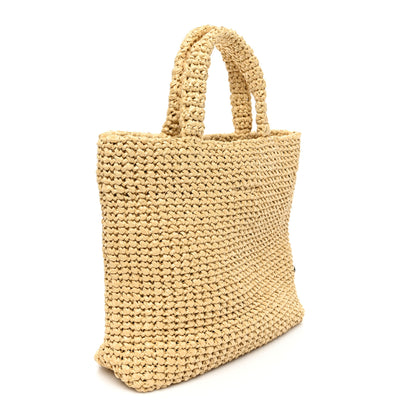 Prada Yarn Raffia Effect Crochet Embroidered Small Logo Tote Naturale 2 of 7