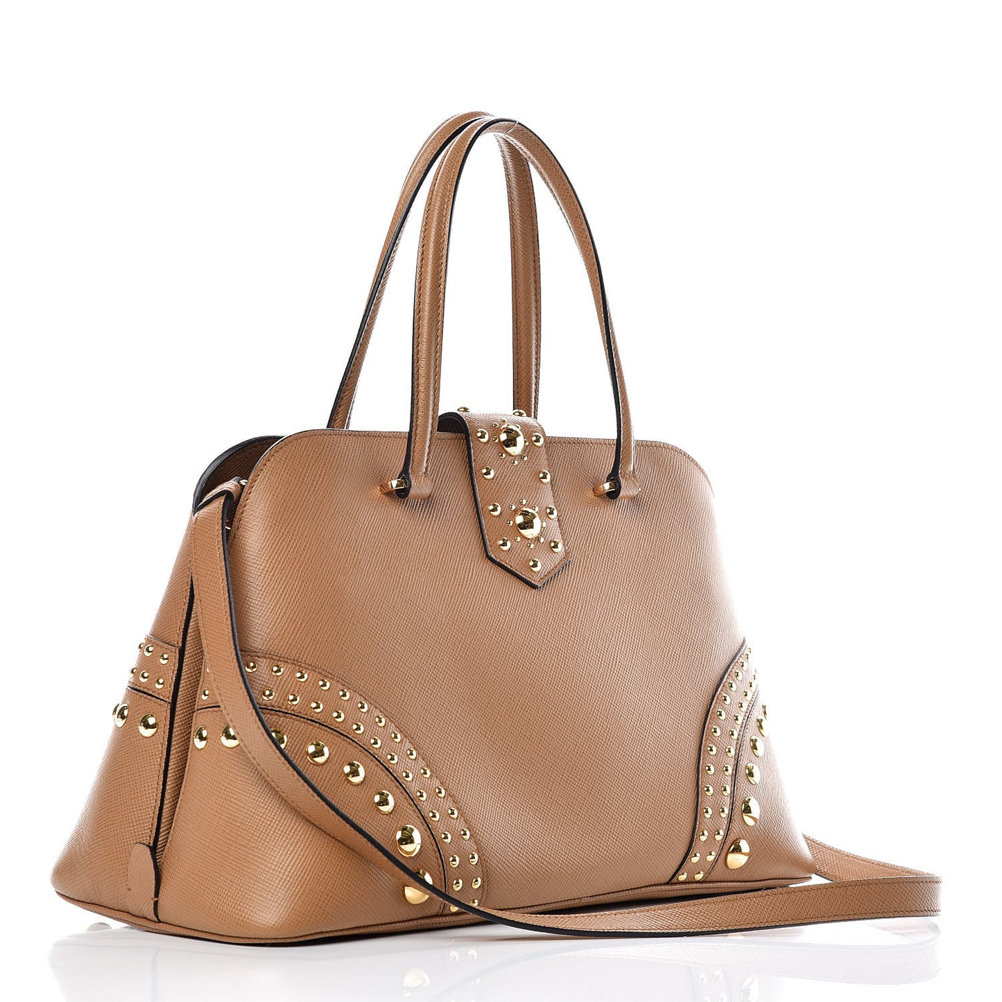 Saffiano Studded Bijou Tote Caramel