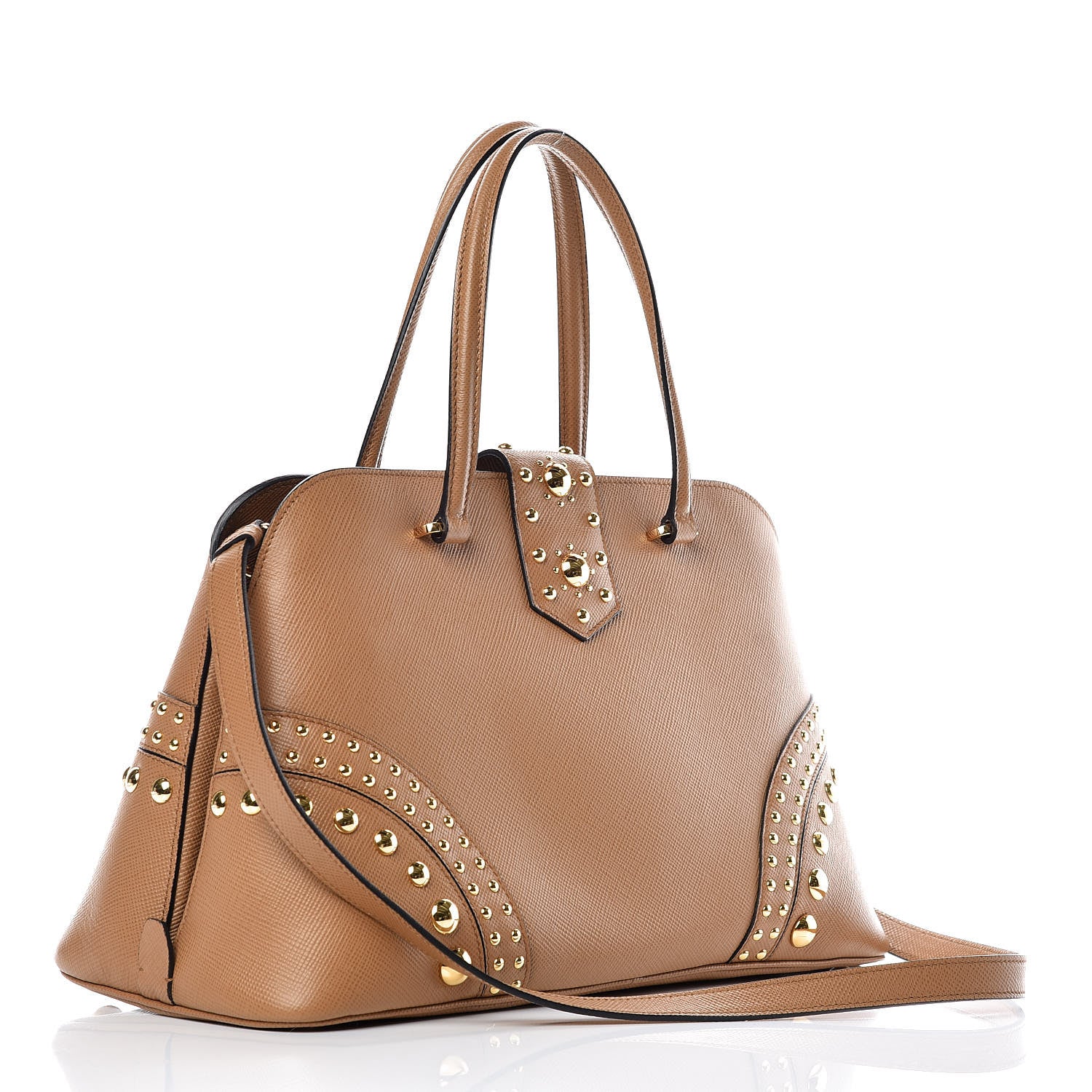 Prada Saffiano Studded Bijou Tote Caramel 3 of 11