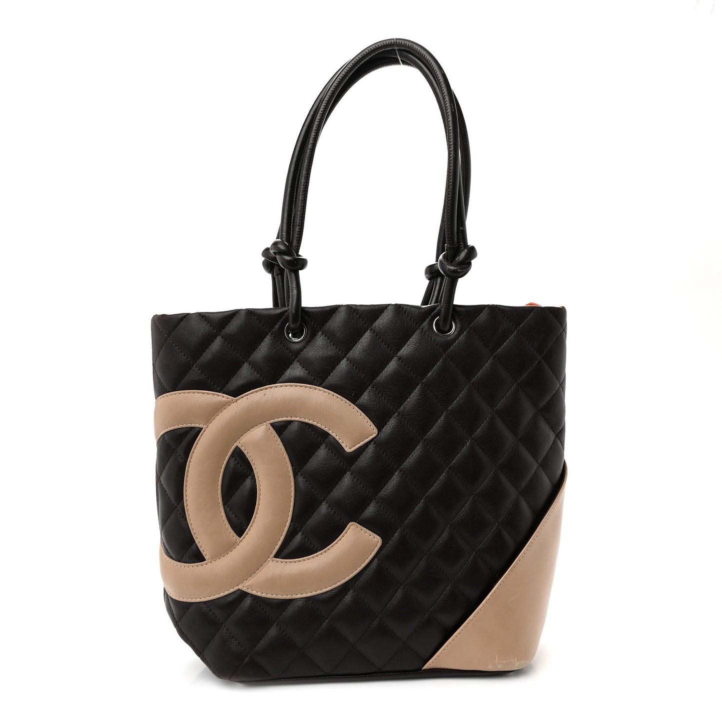 Calfskin Quilted Medium Cambon Tote Brown Beige