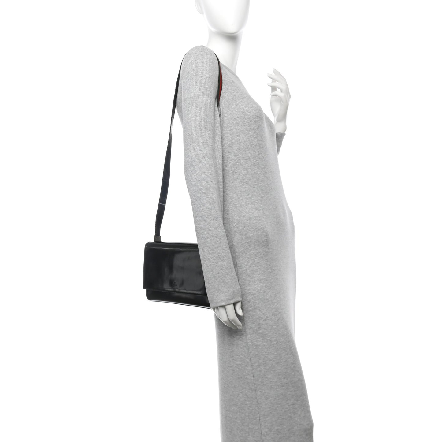 Patent Web Shoulder Bag Black