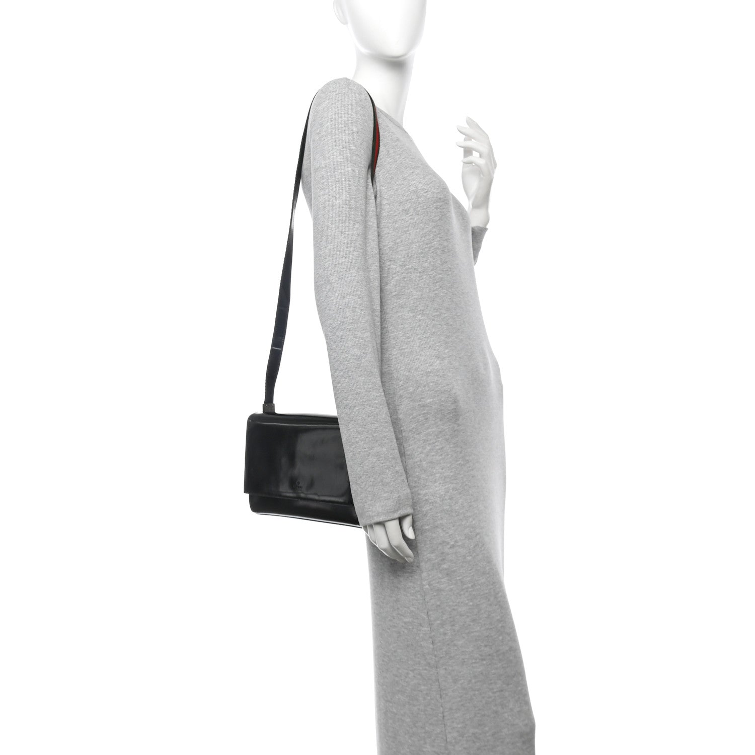 Gucci Patent Web Shoulder Bag Black 2 of 10
