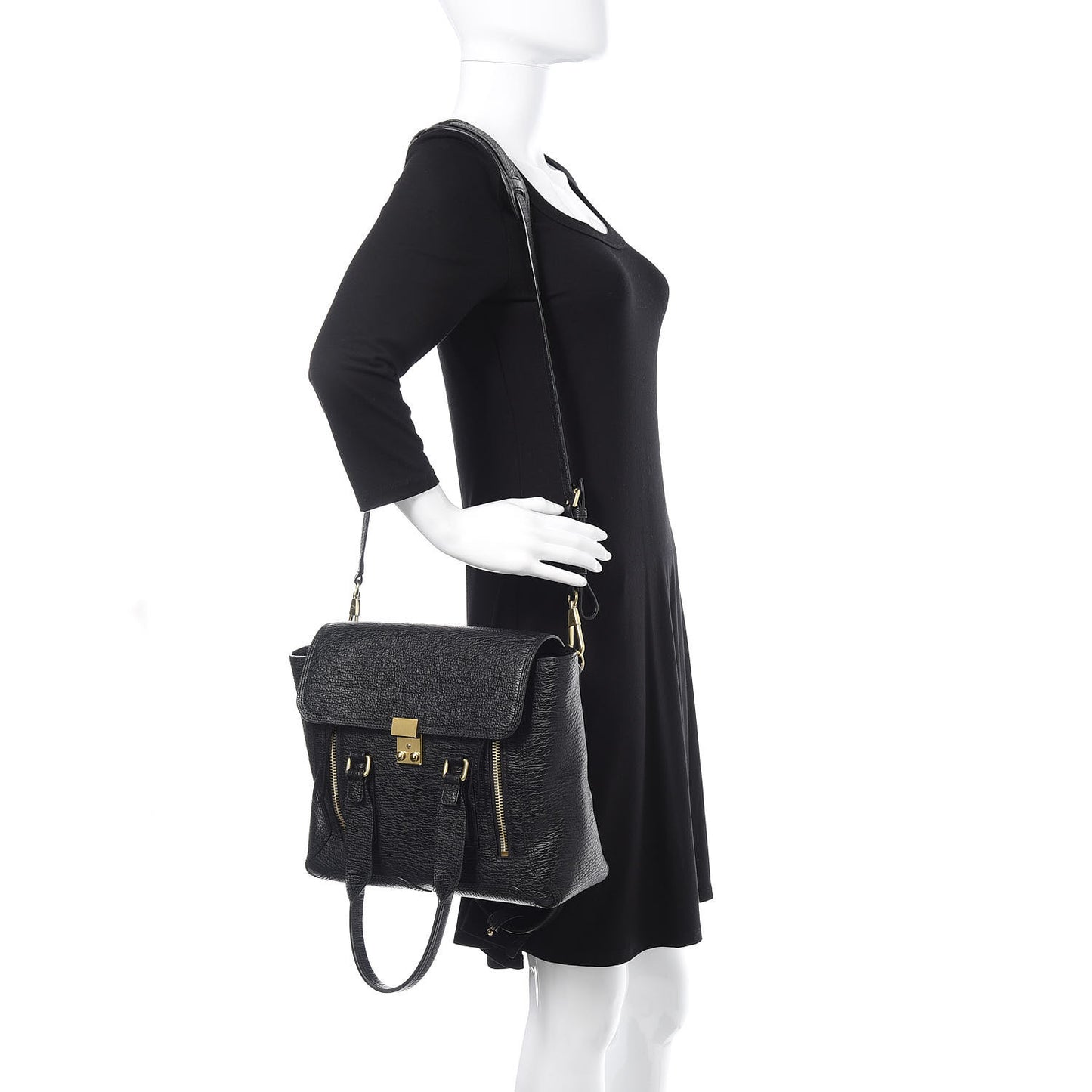 3.1 Textured Calfskin Medium Pashli Satchel Black