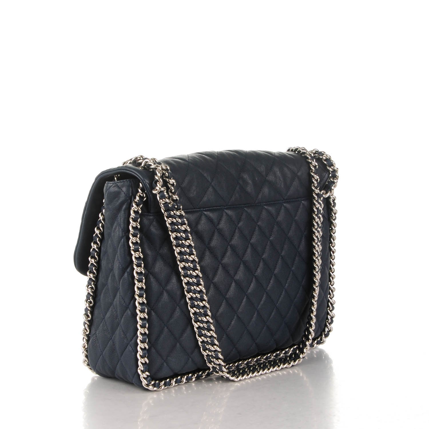 Chanel Washed Lambskin Quilted Chain Around Maxi Flap Dark Navy Blue 3 of 8