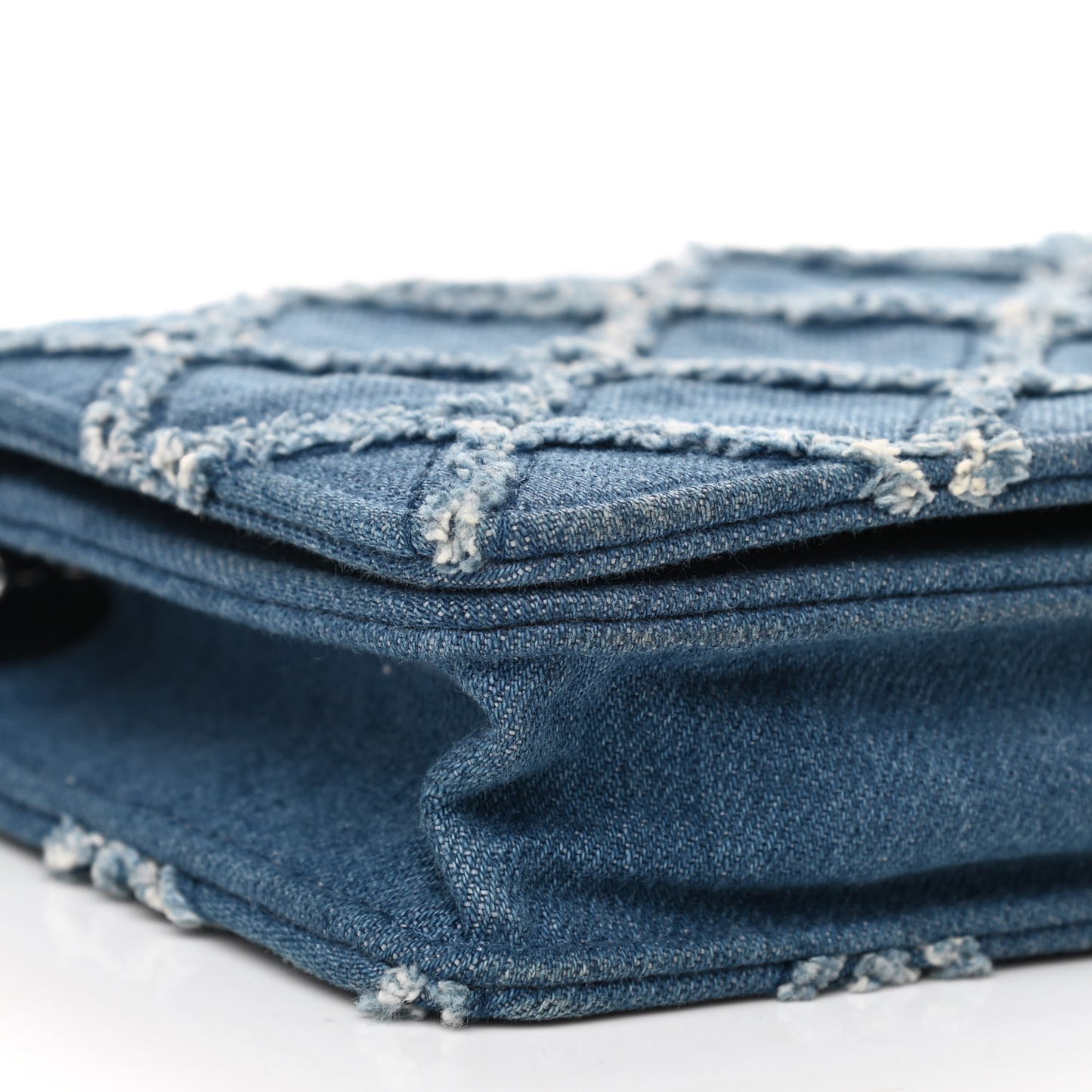 Frayed Denim Quilted Wallet On Chain WOC Blue