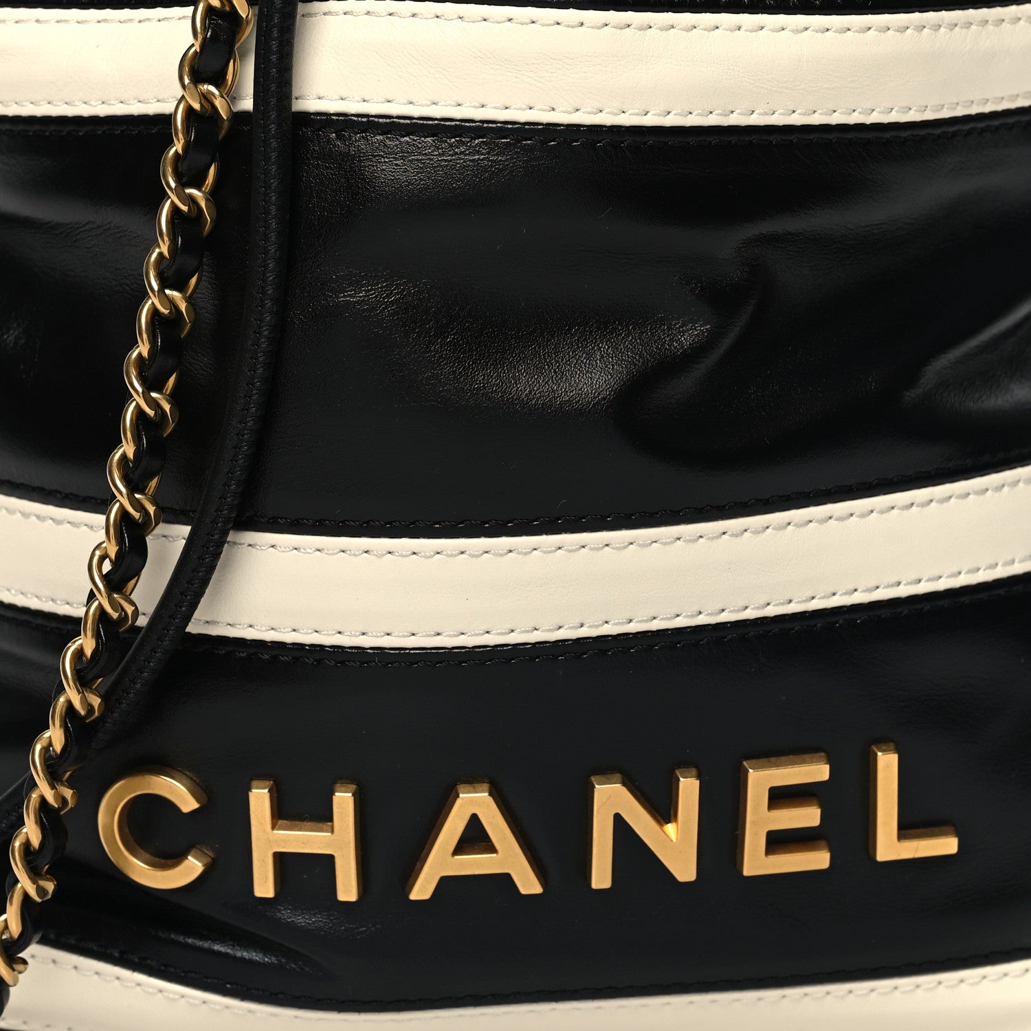 Chanel Shiny Calfskin Striped Mini Chanel 22 Black White 8 of 10