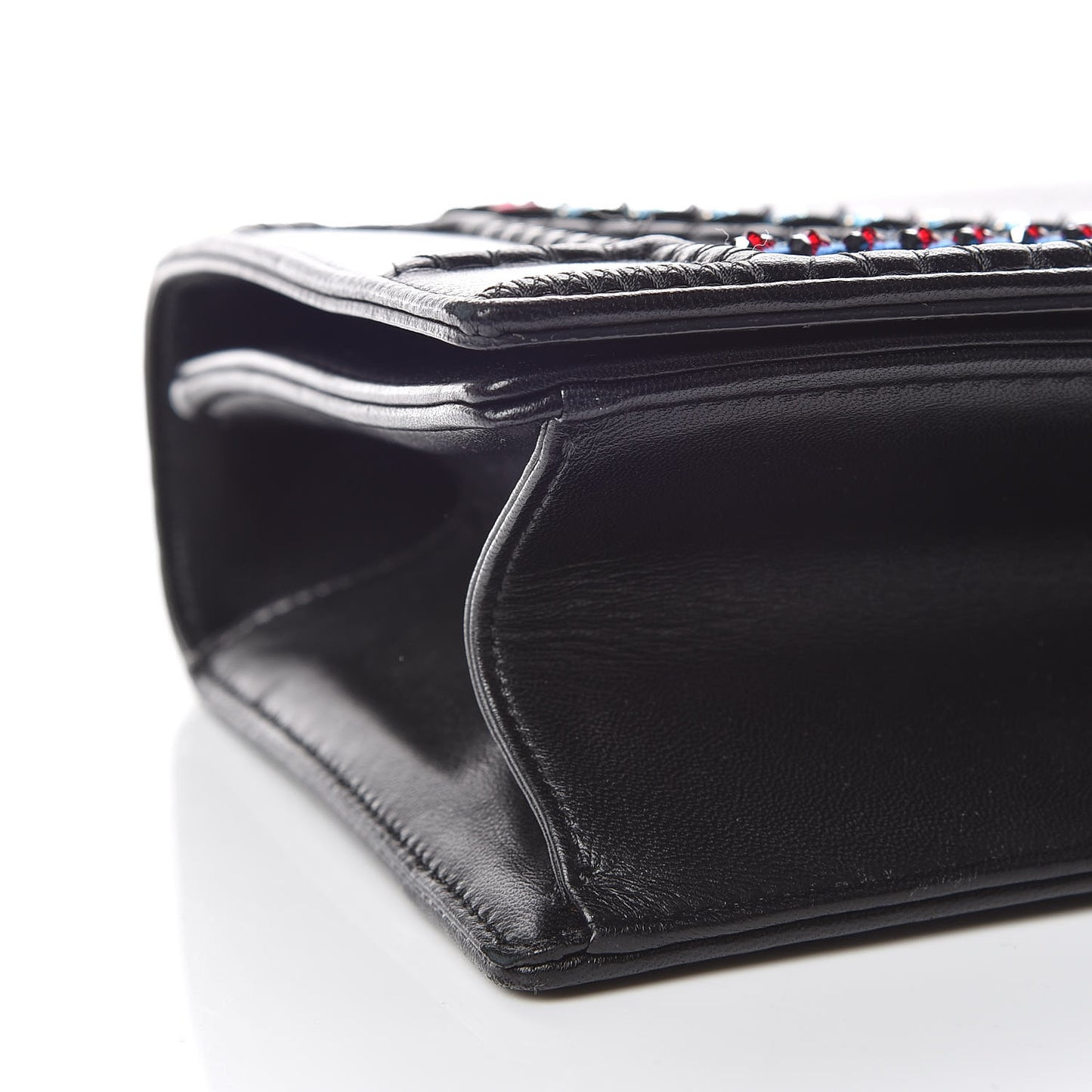 Calfskin Crystal Embroidered Medium Diorama Flap Bag Black