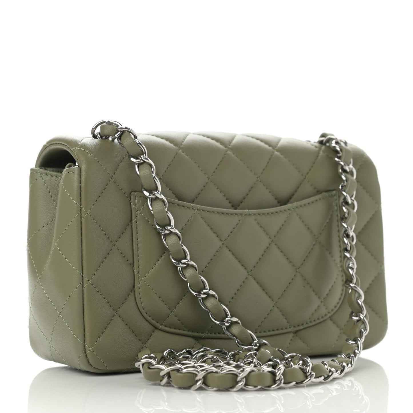 Lambskin Quilted Mini Rectangular Flap Green