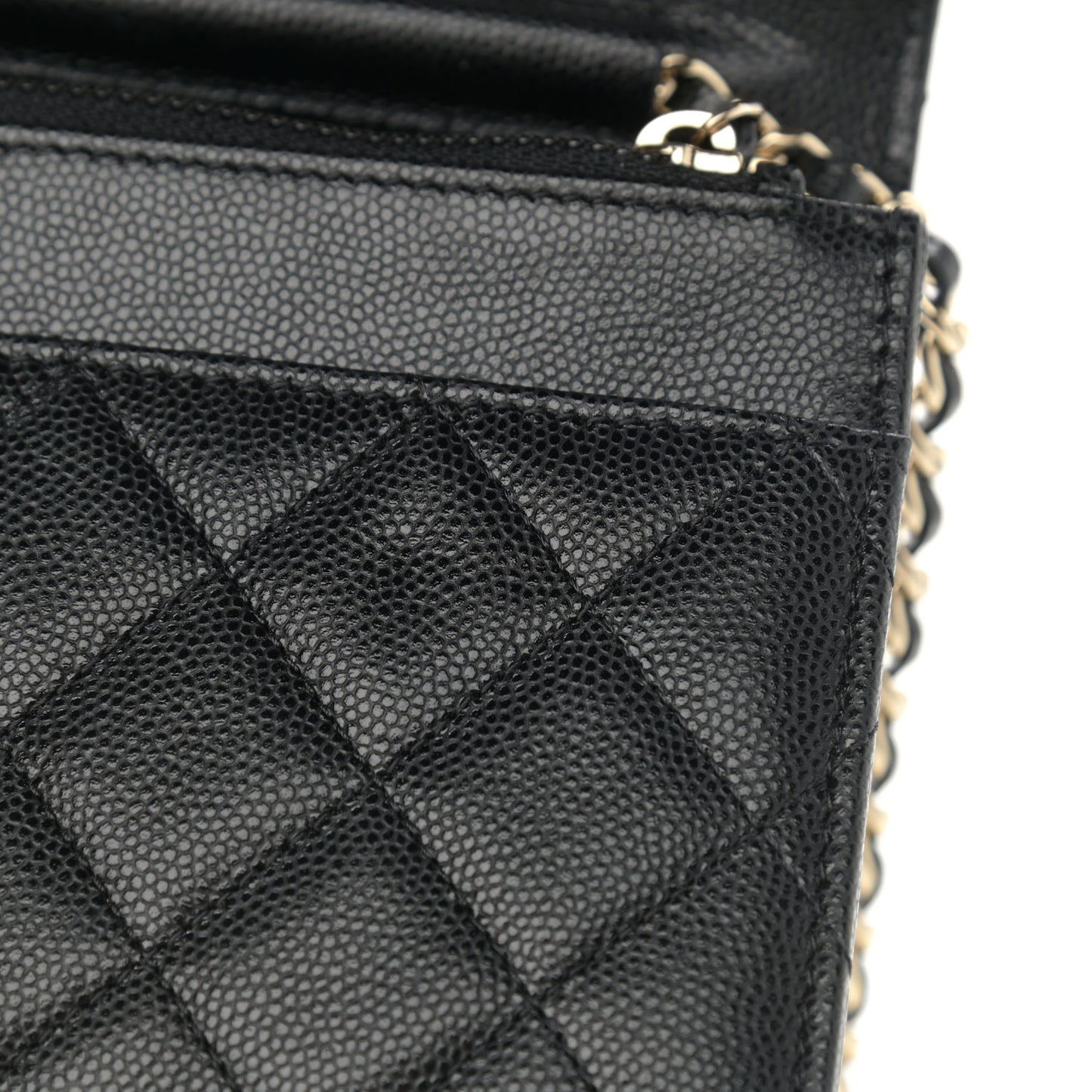 Caviar Quilted Crystal CC Wallet On Chain WOC Black