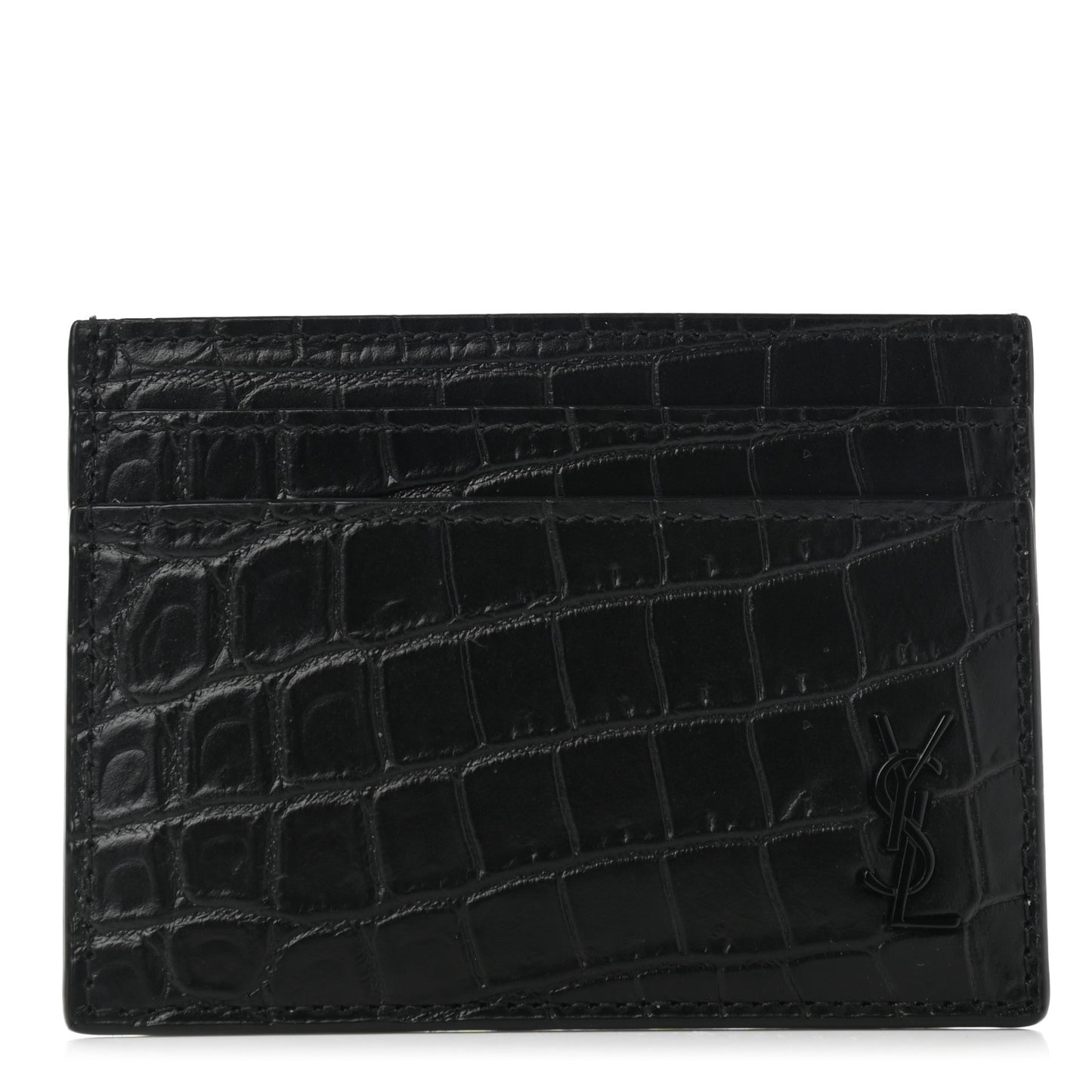 Calfskin Crocodile Embossed Monogram Tiny Cassandra Credit Card Case Black