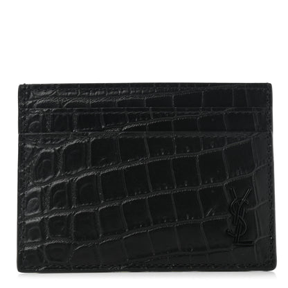 Saint Laurent Calfskin Crocodile Embossed Monogram Tiny Cassandra Credit Card Case Black 1 of 8
