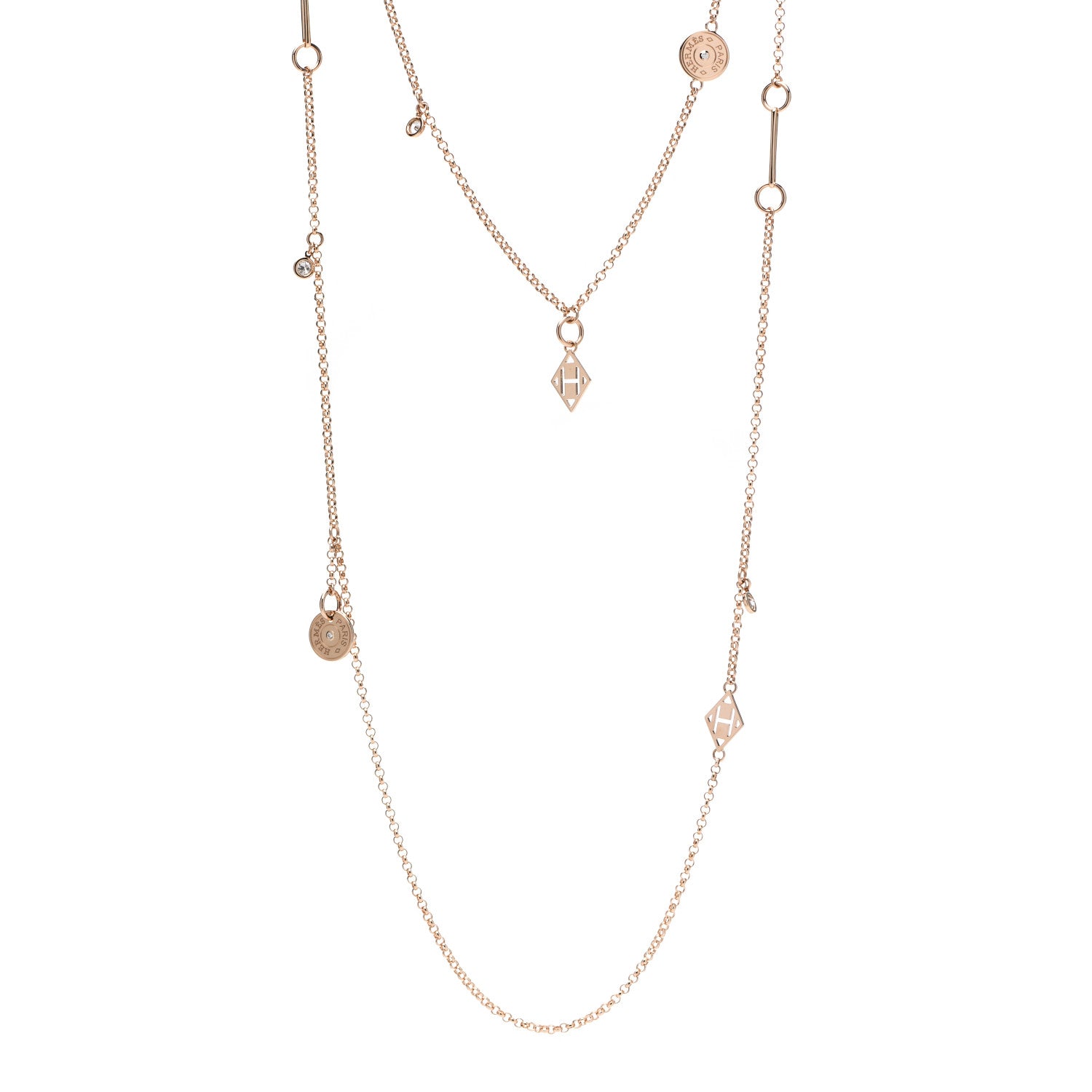 Hermes 18K Rose Gold Diamond Long Gambade Necklace 1 of 6