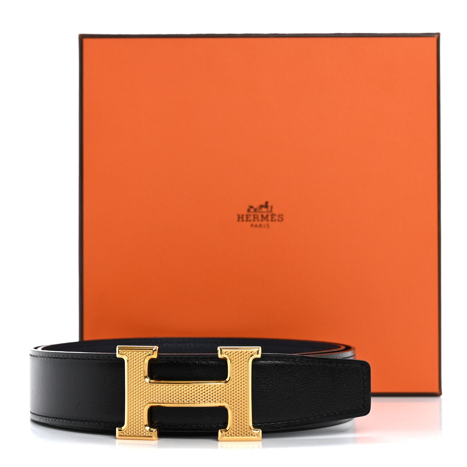 Hermes Box Togo 32mm Guilloche H Belt 90 36 Black Bleu Nuit 8 of 8
