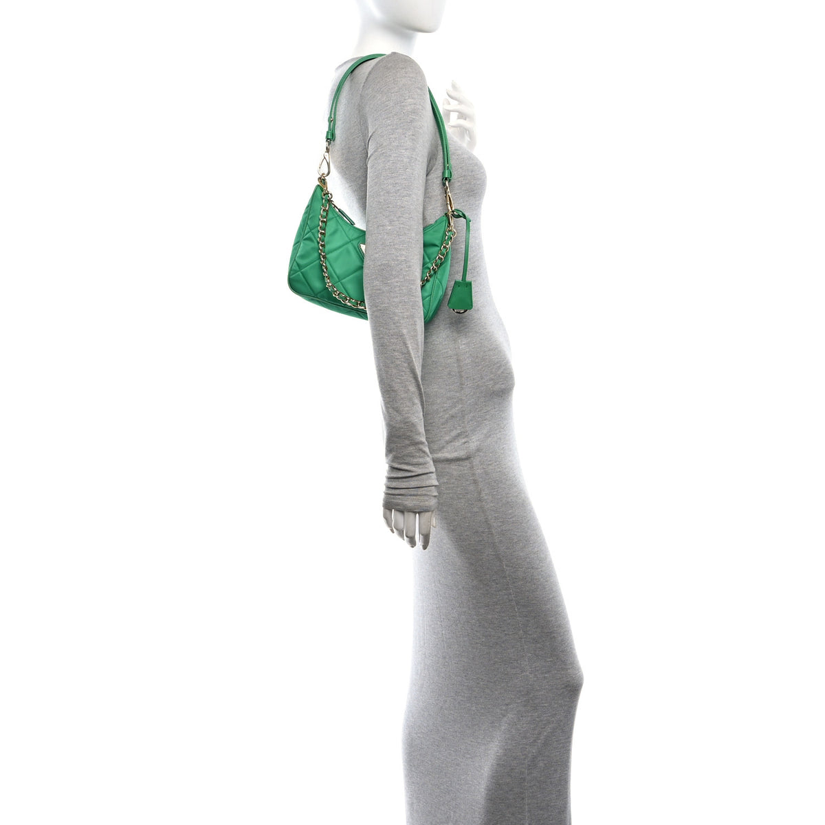 Re-Nylon Saffiano Stitched Mini Re-Edition 1995 Chaine Shoulder Bag Menta