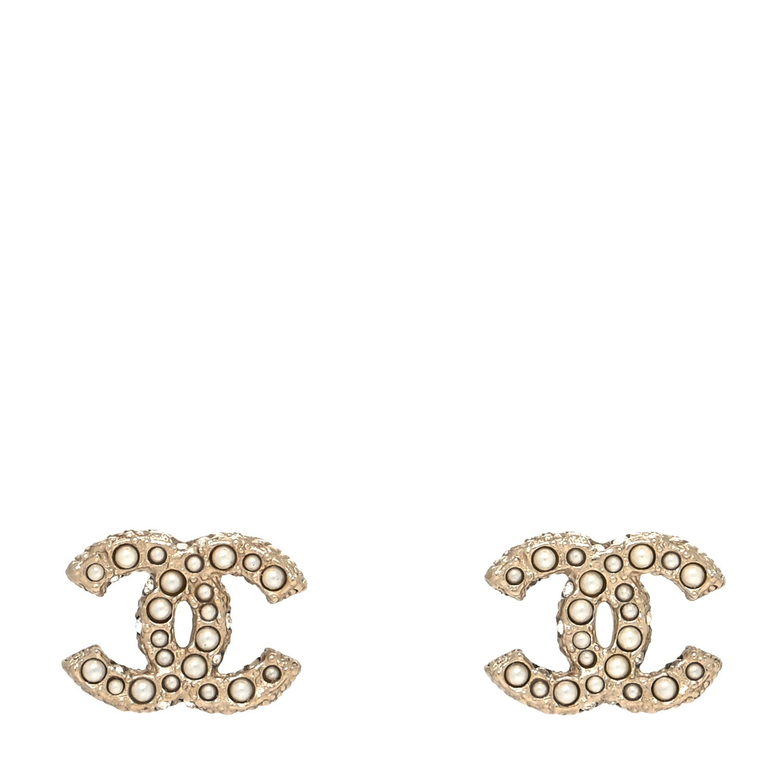 Chanel Metal Graduated Pearl Crystal CC Earrings Light Gold 1 of 4