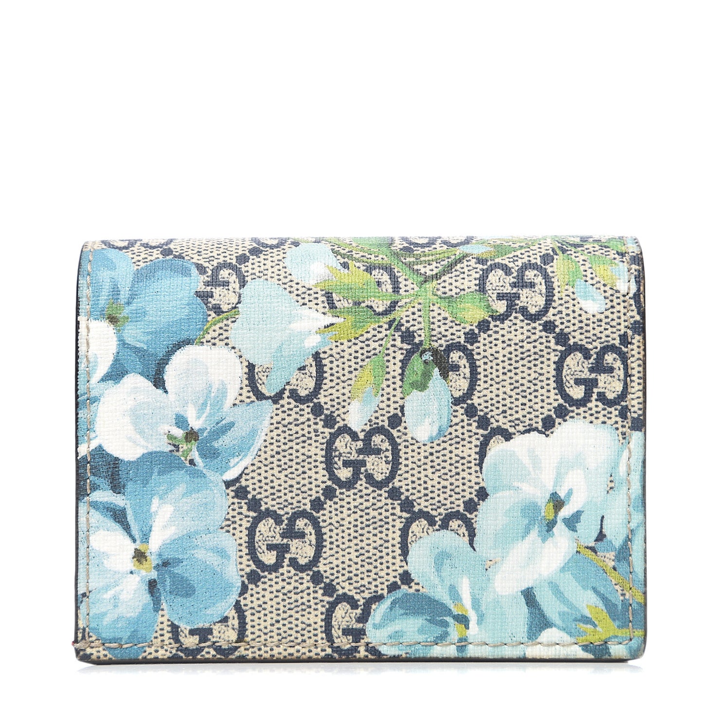 GG Supreme Monogram Blooms Card Case Wallet Beige Blue Navy Hibiscus Red