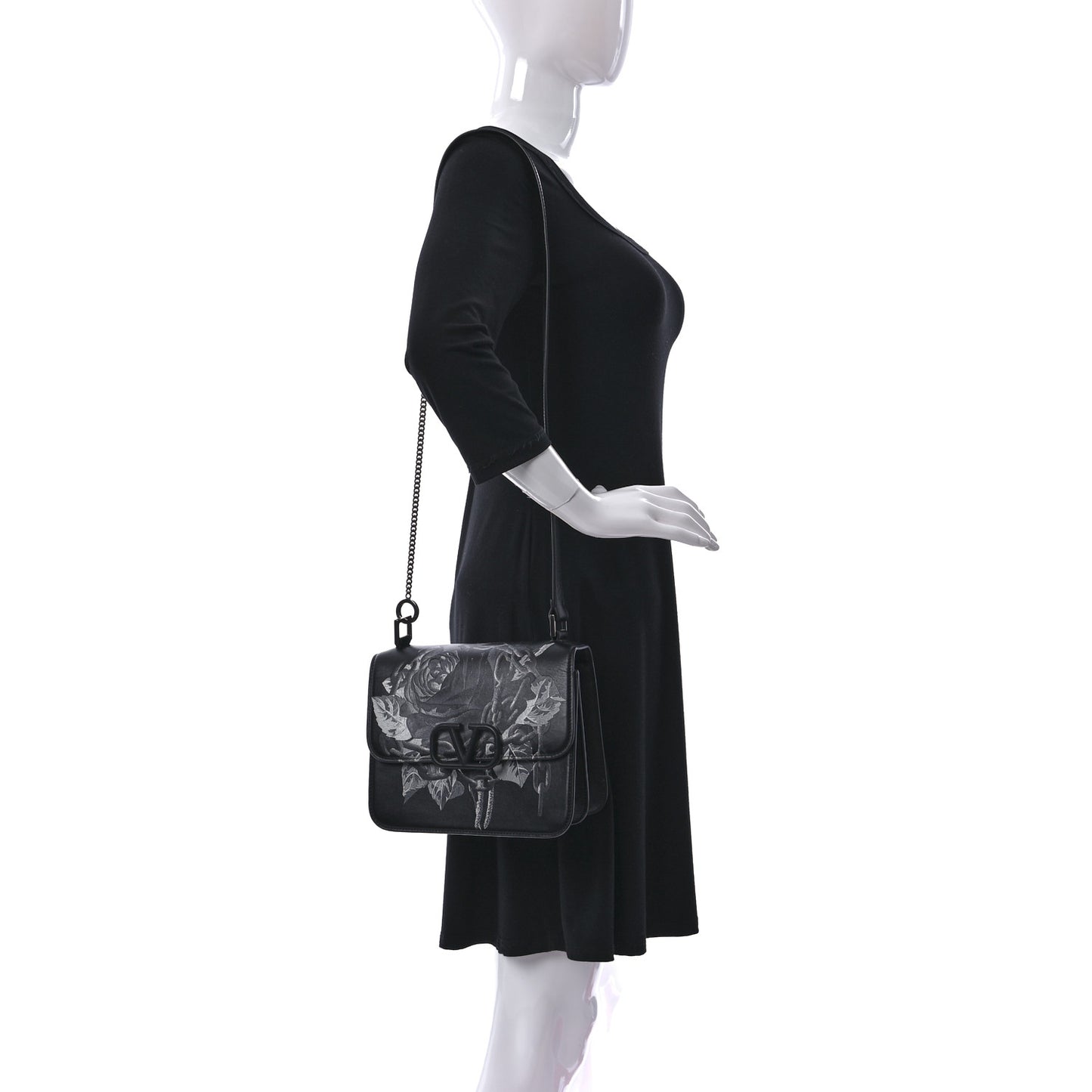 X UNDERCOVER Smooth Calfskin Rose Print VSling Shoulder Bag Black