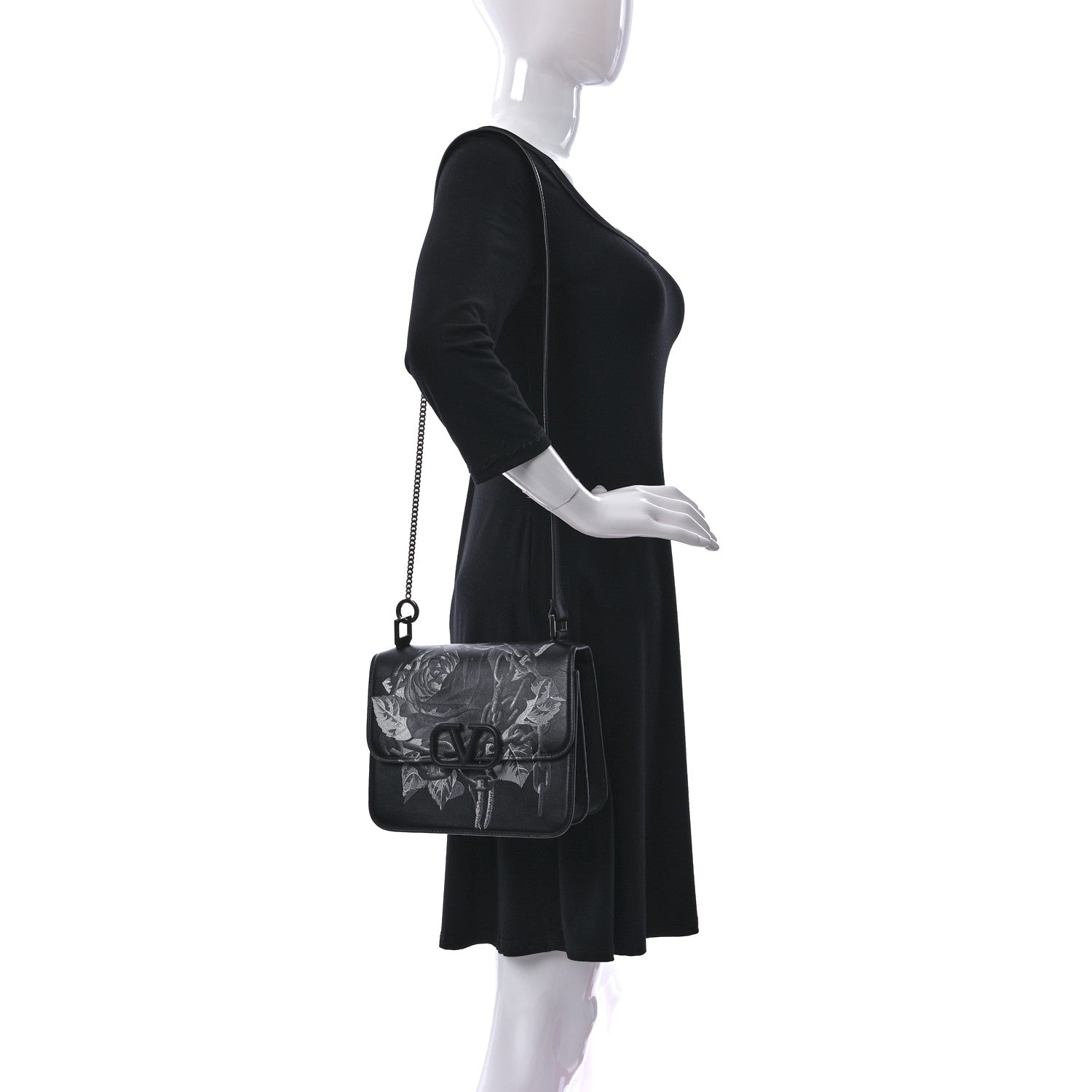Valentino Garavani X UNDERCOVER Smooth Calfskin Rose Print VSling Shoulder Bag Black 2 of 9