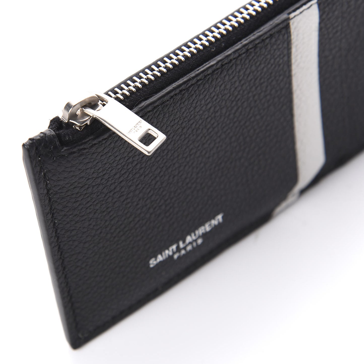 Grained Calfskin 5 Fragments Zip Pouch Card Holder Black