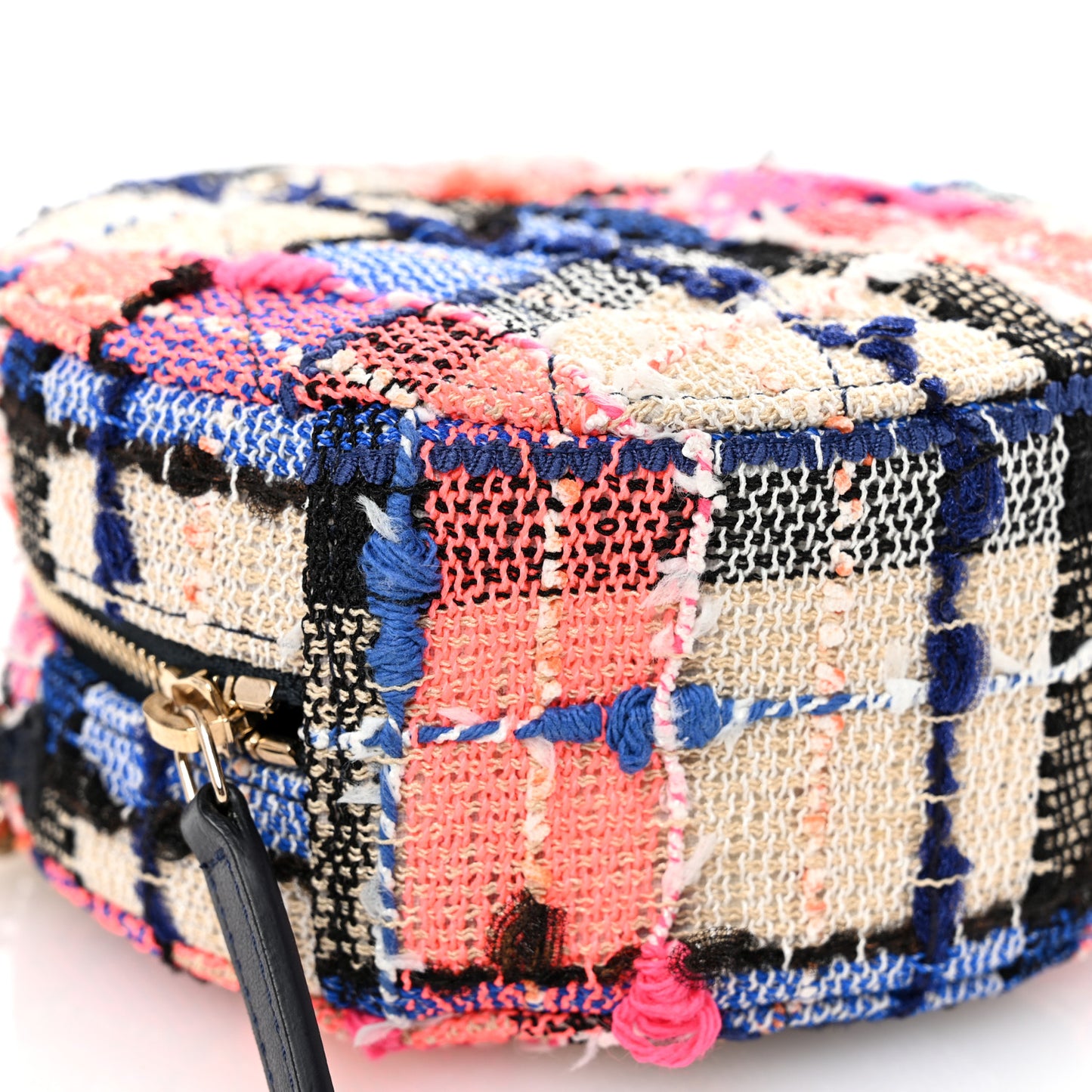 Tweed Quilted Round Clutch With Chain Blue Orange Multicolor