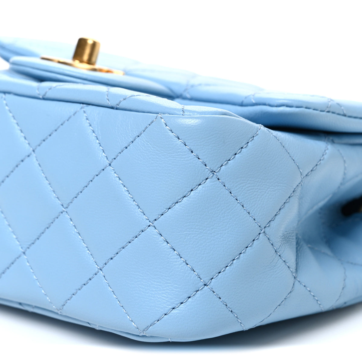 Lambskin Quilted Mini Pearl Crush Flap Light Blue