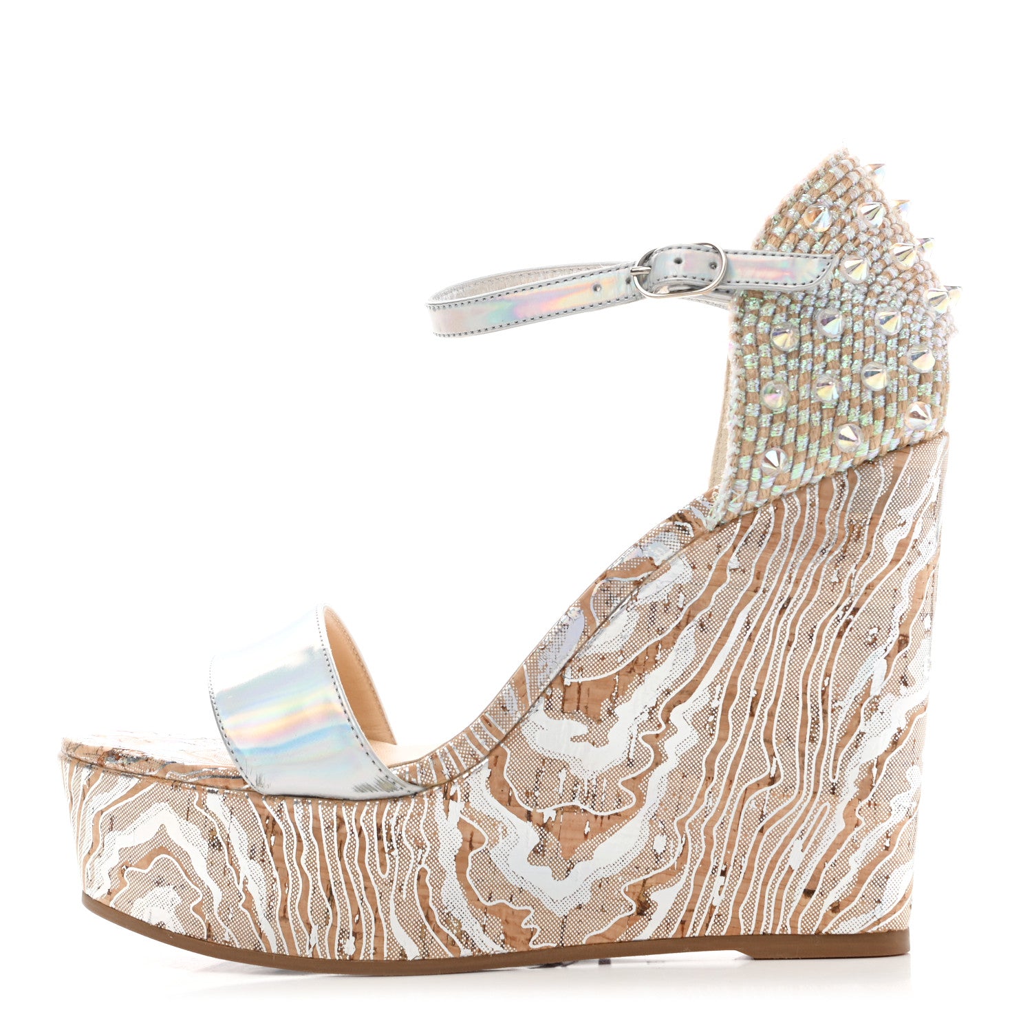 Christian Louboutin Specchio Laser Liege Wavy Bellamonica 120 Wedge Sandals 37 Silver 1 of 9