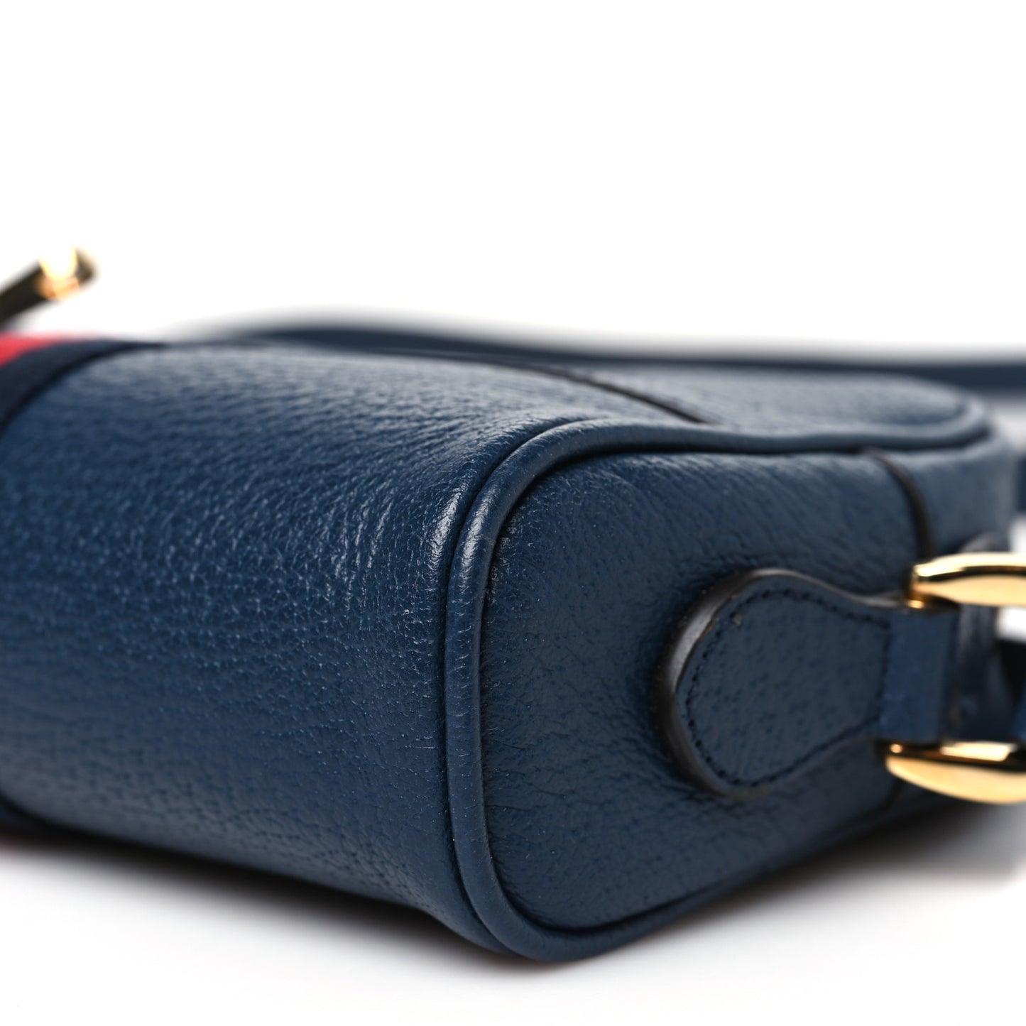 Textured Calfskin Web Mini Ophidia Shoulder Bag Blue Agata