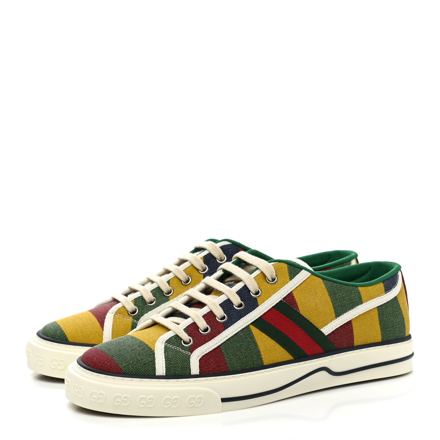 Gucci Canvas Web Marley Stripe Mens 1977 Tennis Sneakers 8.5 Multicolor Mystic White 3 of 8